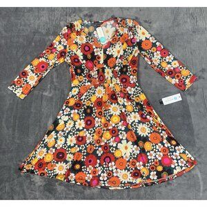 Maggy London Nikola 3/4 Sleeve Knit Dress Size 8 Floral 70's NWT